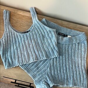 Nasty Gal Chenille 3 Piece Lounge Set, Dusty Blue